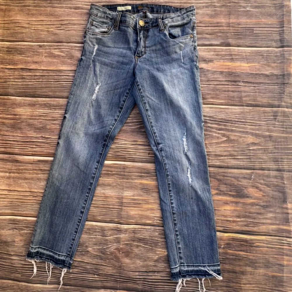 Kut From The Kloth Reese Ankle Straight Leg Jeans Women’s Sz 4 Blue Distressed - Picture 1 of 10